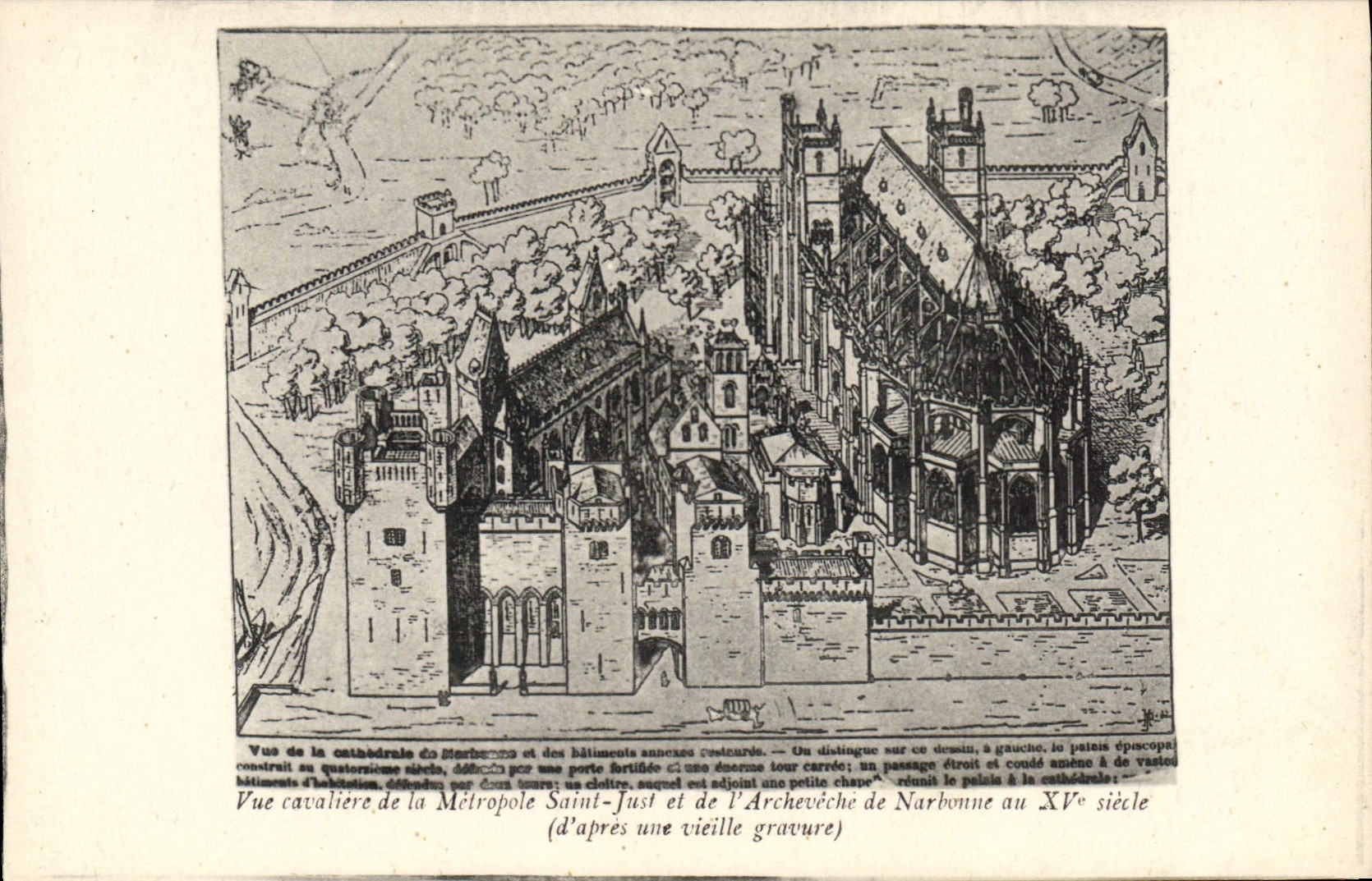 CPA Vue cavaliere de la Metropole Saint Just et de l'archeveche de Narbonne au 15eme 
