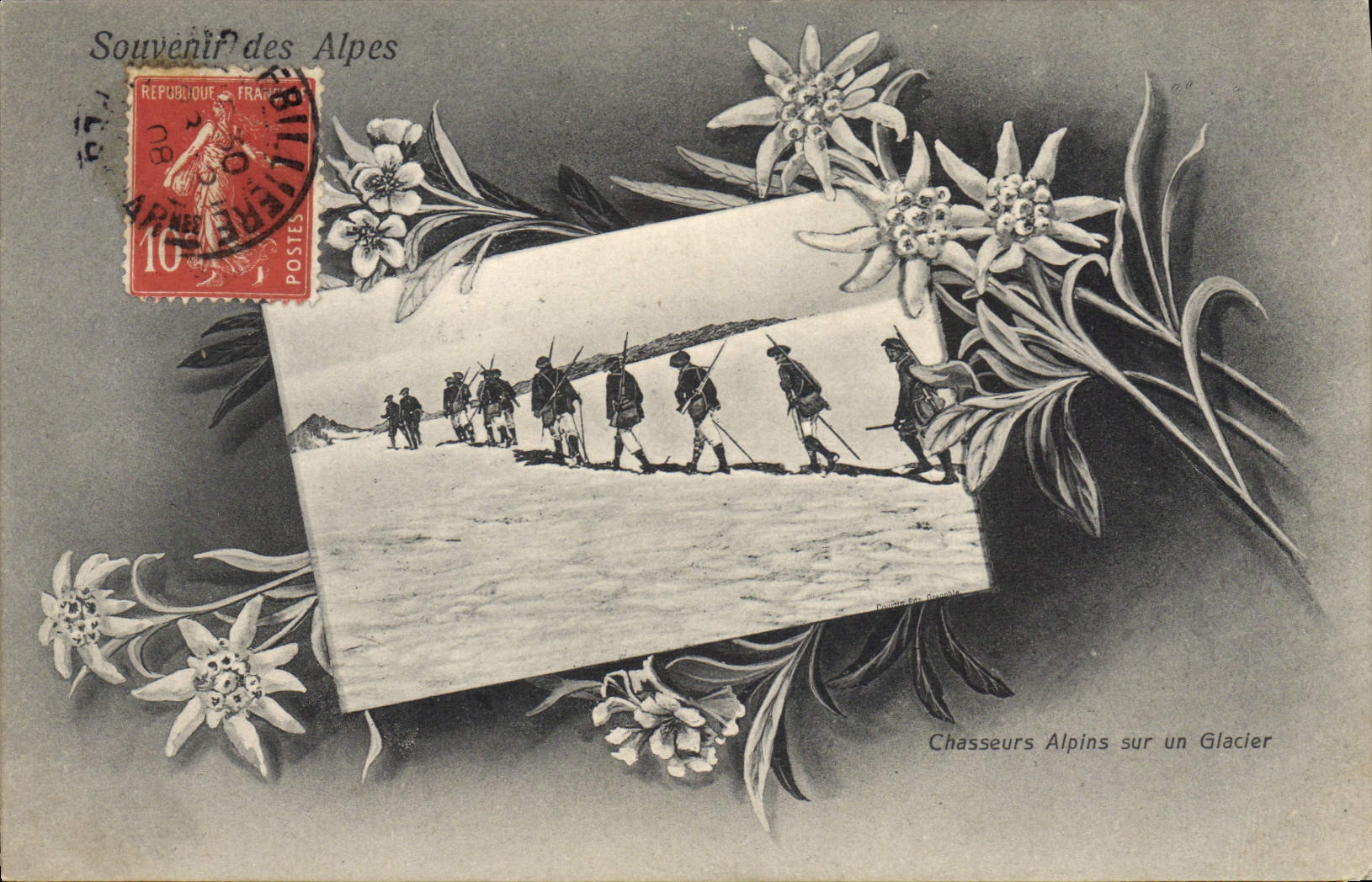Chasseurs Alpins sur un Glacier — Souvenir des Alpes — Éditeur non visible