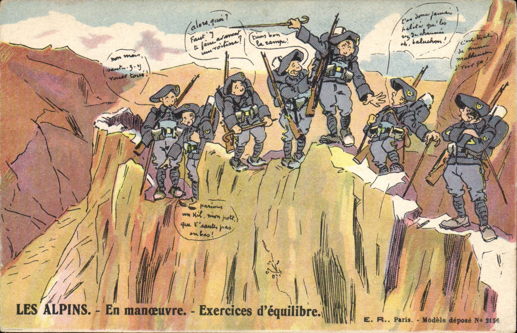 Les Alpins - En manœuvre - Exercices d'équilibre. - E.R., Paris, Modèle déposé N° 2156