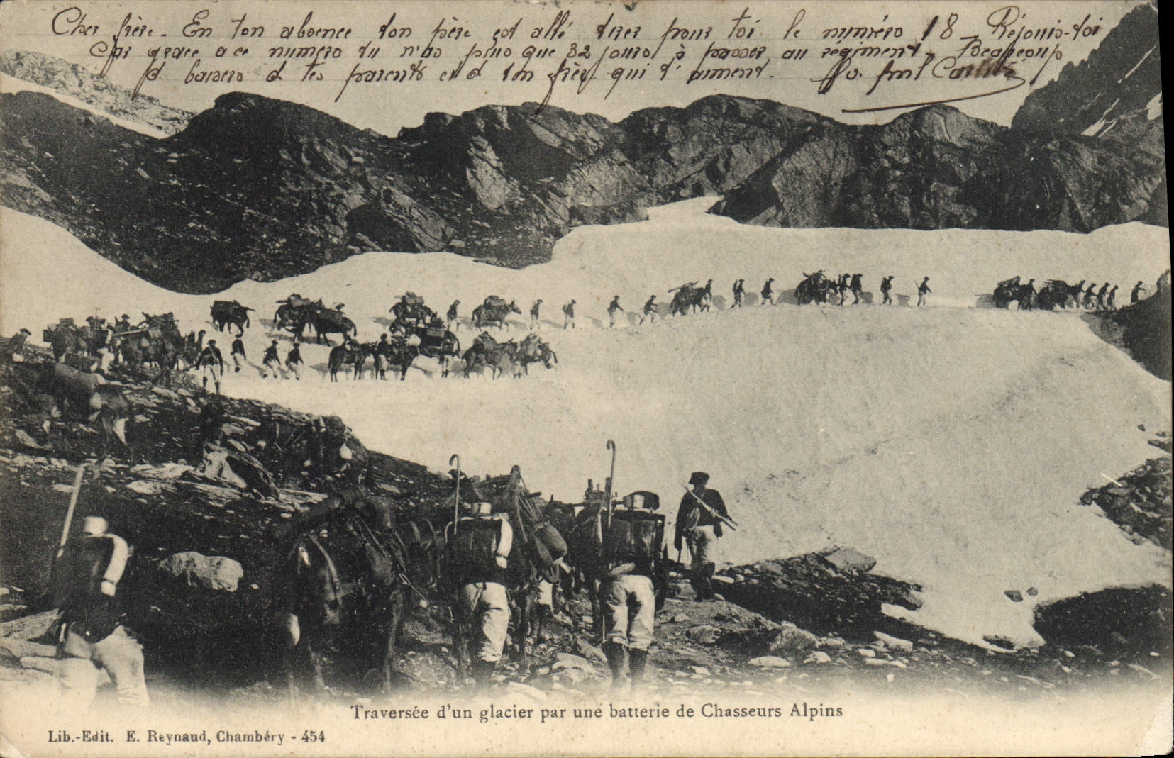 Traversée d'un glacier par une batterie de Chasseurs Alpins — Lib. Edit. E. Reynaud, Chambéry - 454