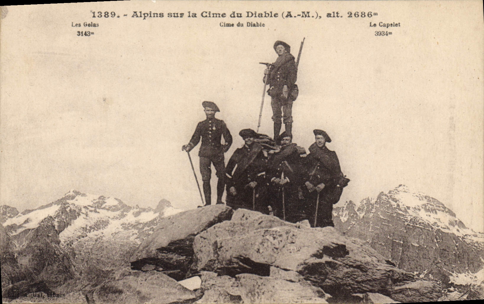 Alpins sur la Cime du Diable (A.-M.), alt. 2686m — Éditeur : Etablissement de Photographie GILLETTA, Nice