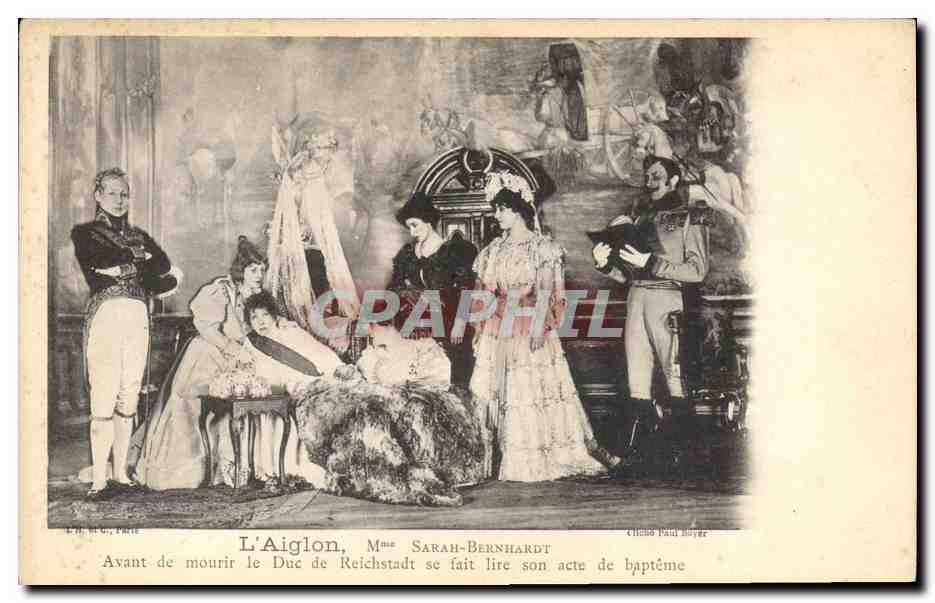 L'Aiglon, Sra. Sarah Bernhardt — escena del bautizo del Duque de Reichstadt — Edición L. R. G., París