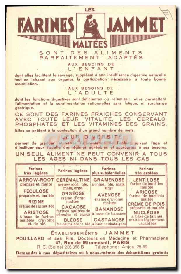 CPA Folklore Alsace Farines Jammet — Verso