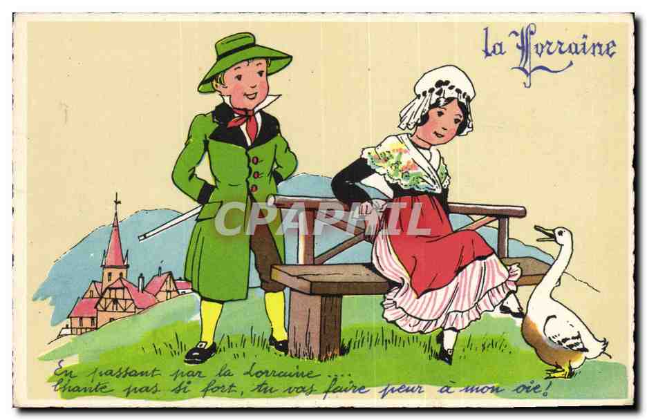 CPA Folklore Alsace Enfants oie
