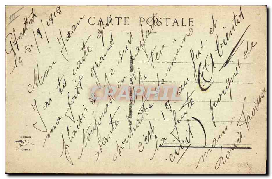 CPA Folklore Alsace Billet de logement Militaria — Verso