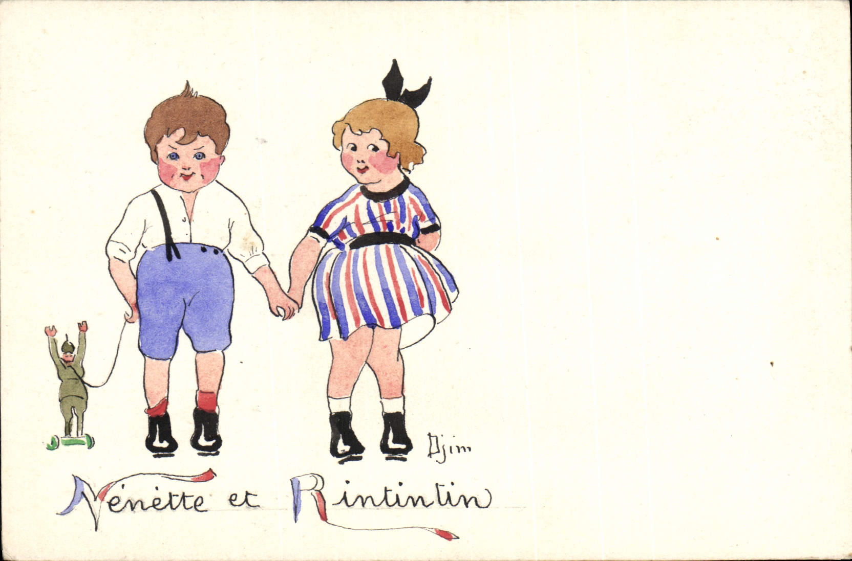 CPA Folklore Alsace Enfants Nenette et Rintintin