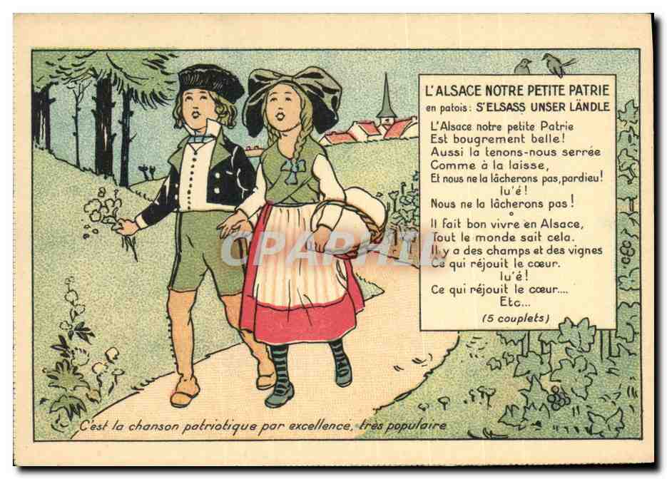 Deux enfants en costume alsacien chantant — Éditions d'Alsace-Lorraine 1918