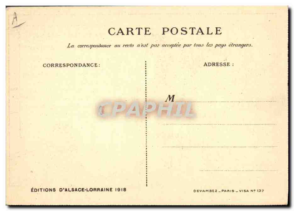 Deux enfants en costume alsacien chantant — Éditions d'Alsace-Lorraine 1918 — Verso