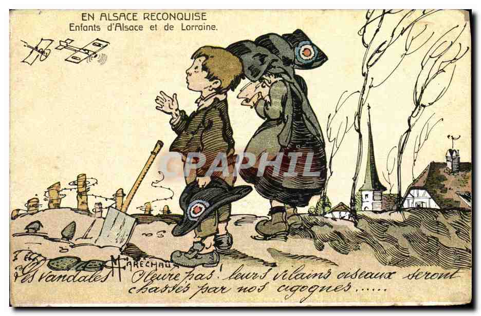 CPA Folklore Alsace En Alsace reconquise Enfants d'Alsace et de Lorraine Avions