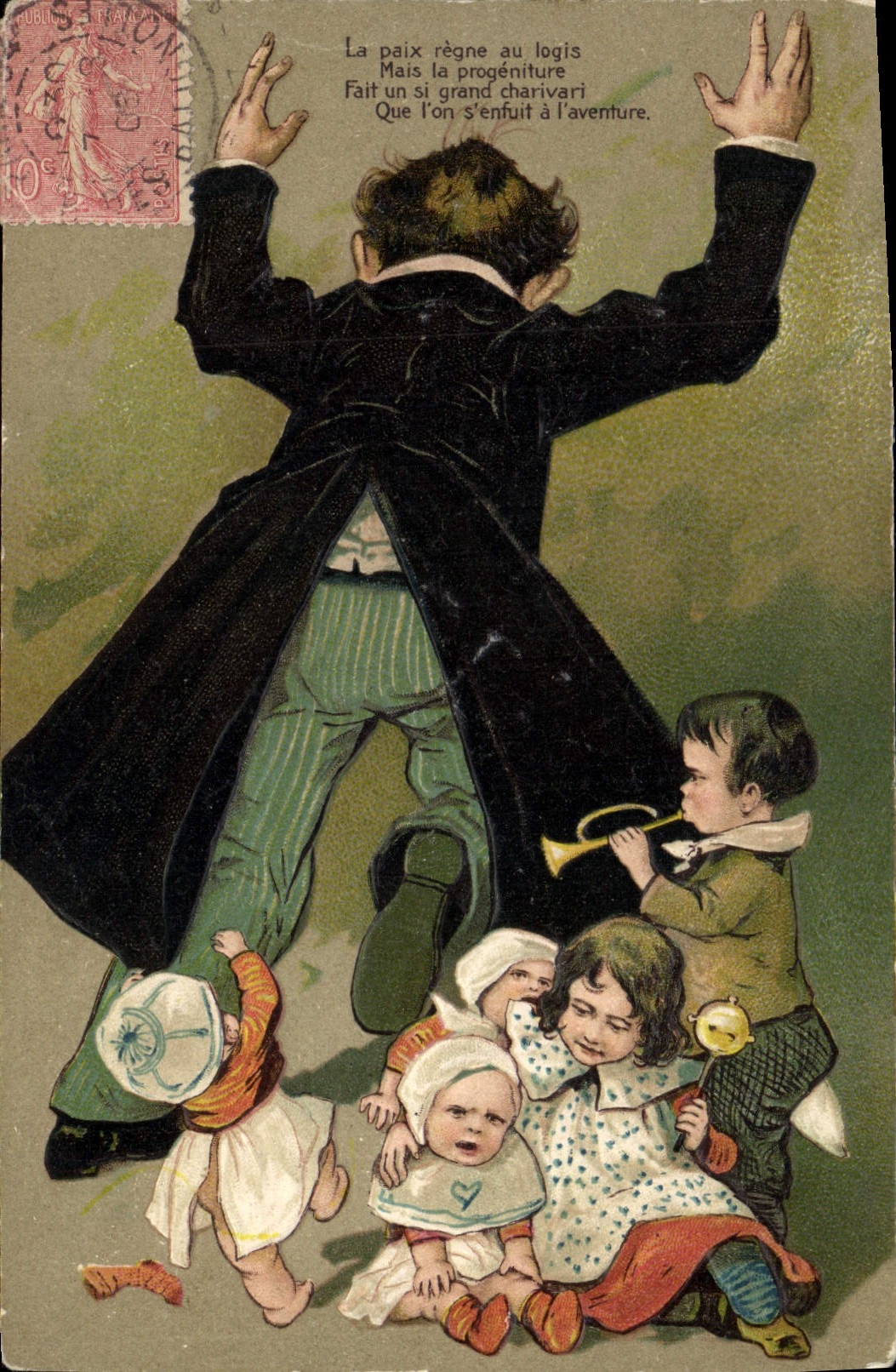 CPA Fantaisie Maitre Enfants Trompette 