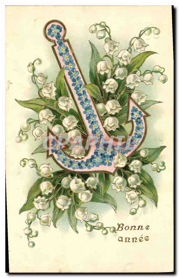 CPA Fantaisie Fleurs Muguet Ancre de marine