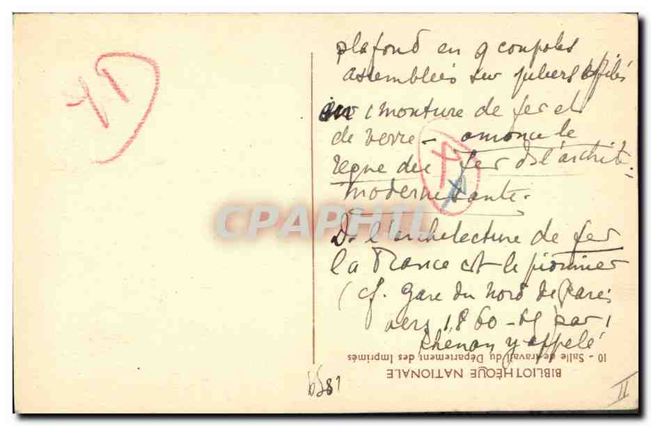 CPA Bibliotheque Nationale Salle de travail du Departement des Imprimes — Rückseite