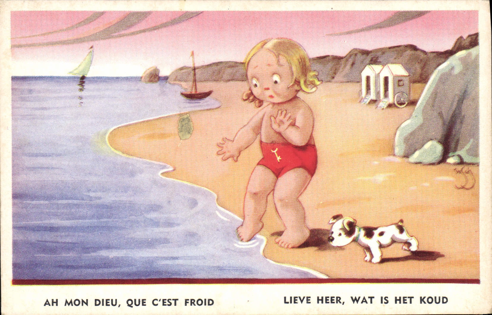CPA Fantaisie Illustrateur Enfant Plage Chien