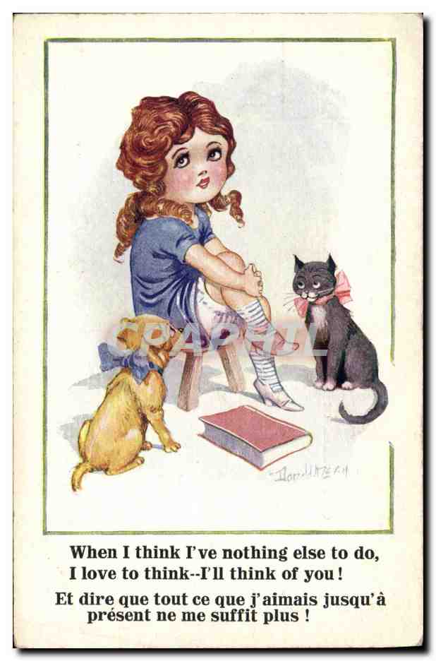 CPA Fantaisie Illustrateur Enfant Donald Mc Gill Chat Chien