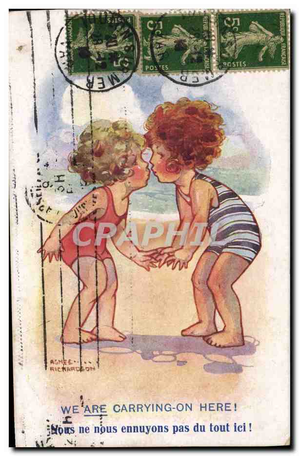 CPA Fantaisie Illustrateur Enfants a la plage