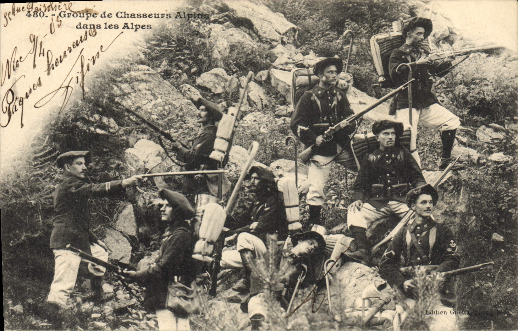 Groupe de Chasseurs Alpins — dans les Alpes — Édition Gilette, Nice, n°480