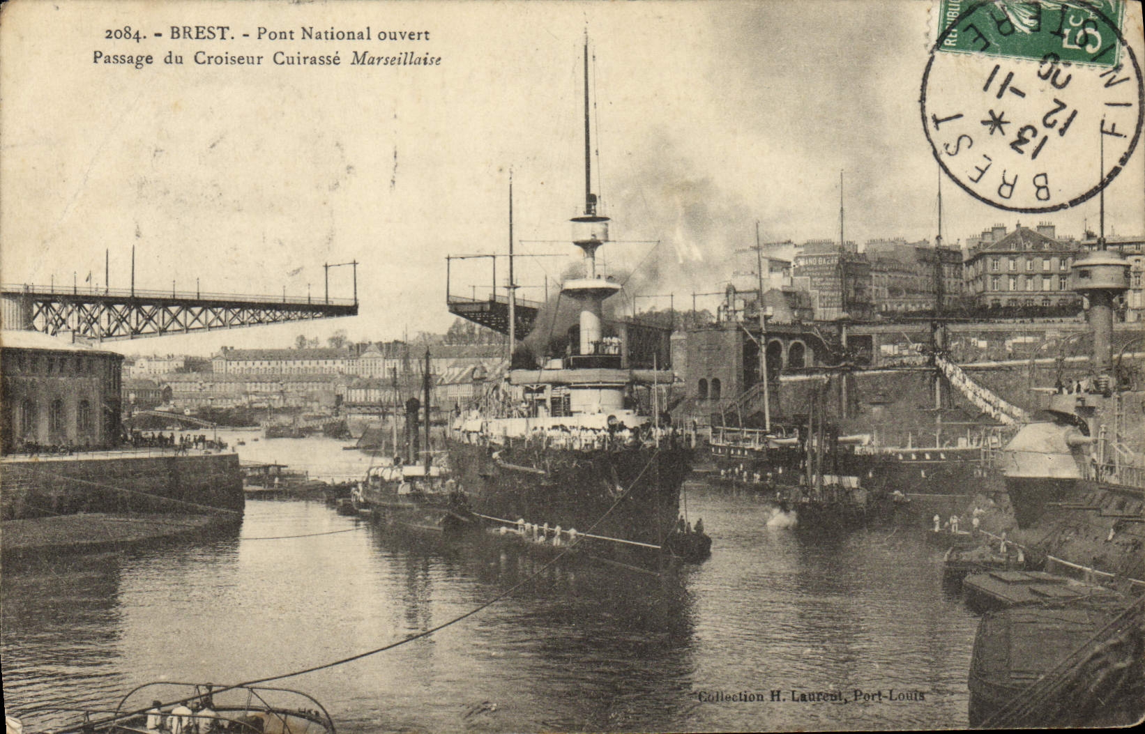 CPA Bateau Brest Pont national ouvert Passage du croiseur Cuirasse Marseillaise