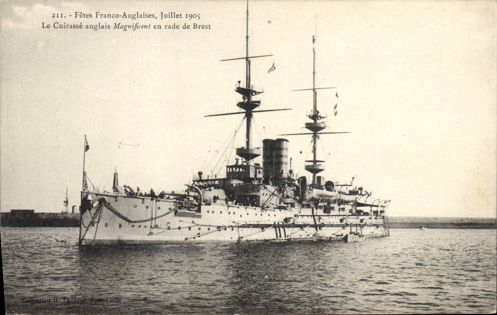 Le Cuirassé anglais Magnificent en rade de Brest — Fêtes Franco-Anglaises, Juillet 1905 — Collection H. Laurent, Port-Louis