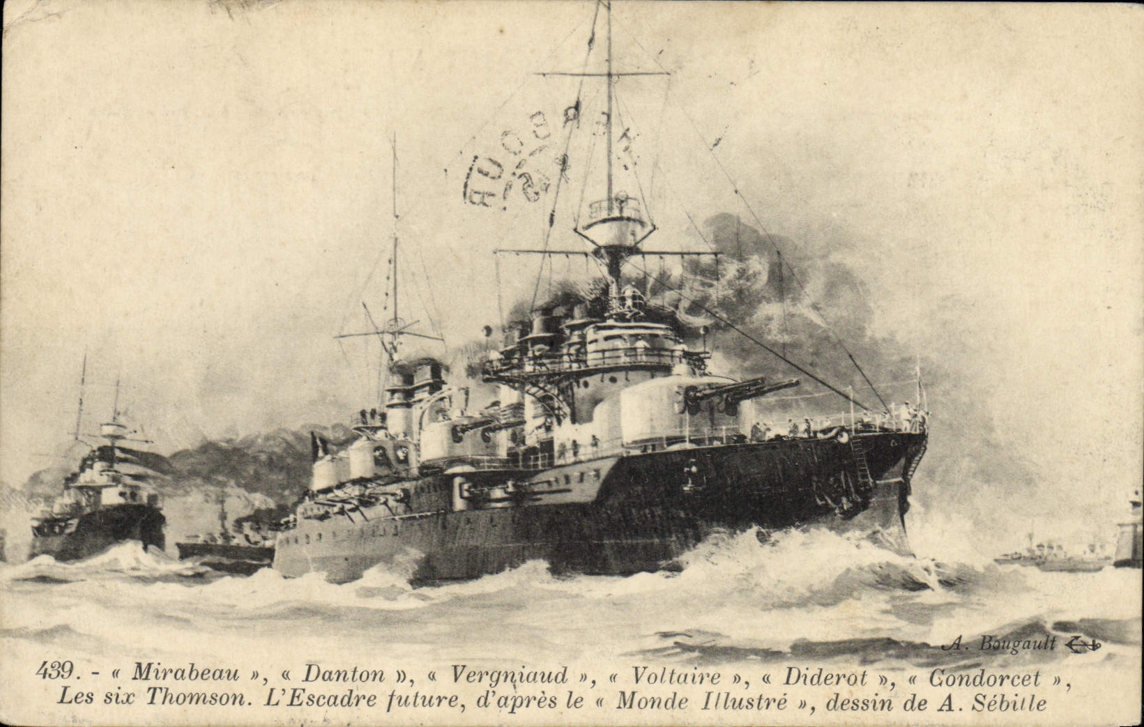 CPA Bateau Mirabeau Danton Vergniaud Voltaire Diderot Condorcet Les six Thomson 