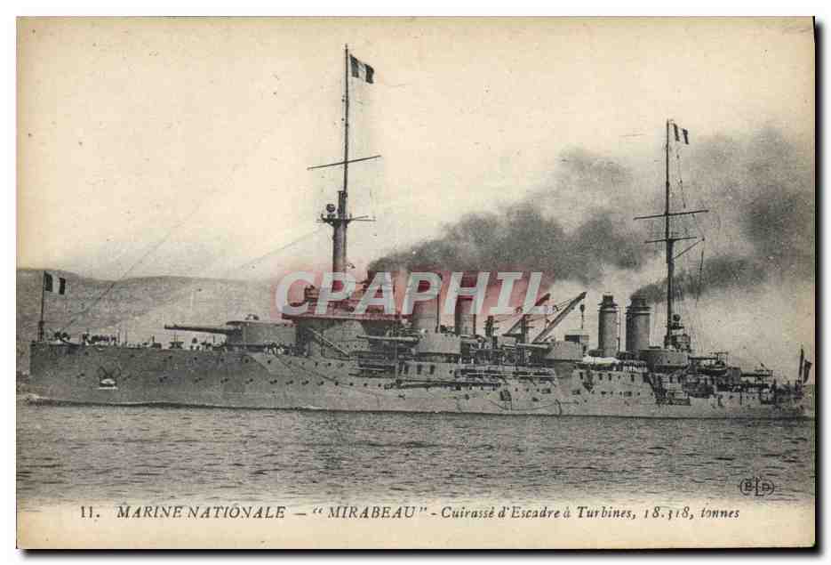 Cuirassé "Mirabeau" — Marine Nationale — Cuirassé d'Escadre à Turbines, 18.318 tonnes