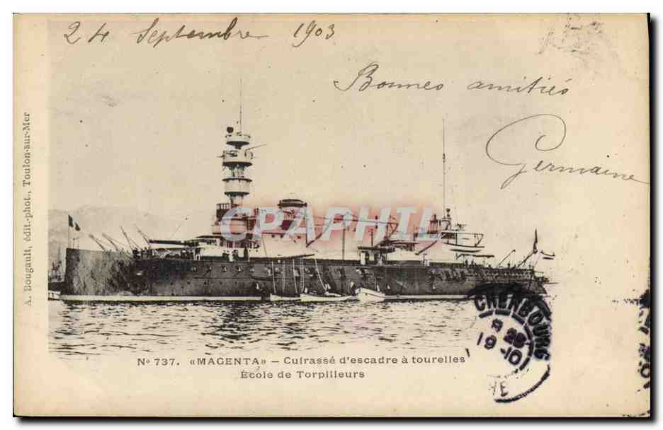 Cuirassé Magenta — École de Torpilleurs — A. Bougault, Toulon-sur-Mer, N° 737