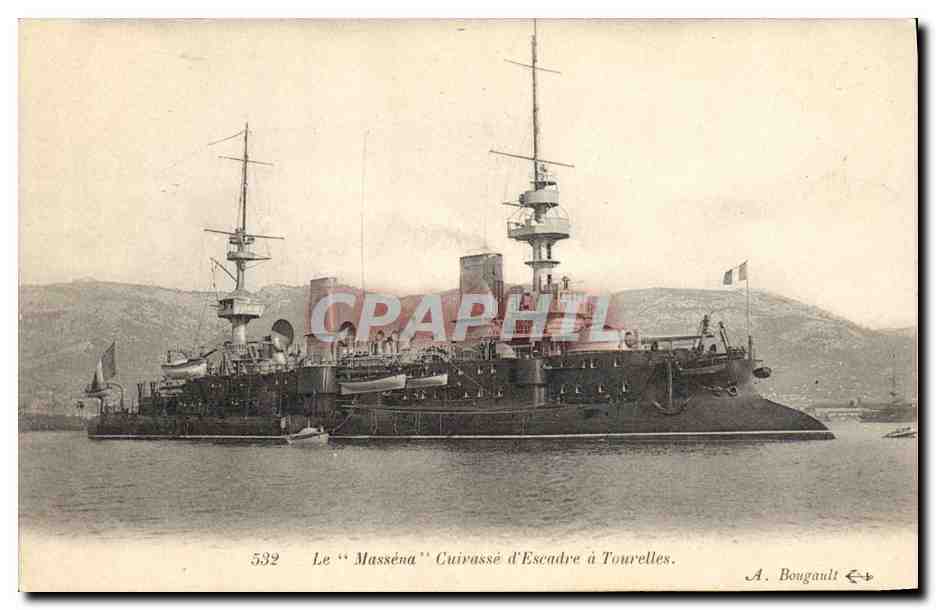 CPA Bateau Le Massena Cuirasse d'escadre a tourelles 