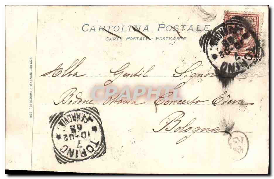 Bella Otéro — Portrait in Oriental Costume — Publisher C. Bassani, no. 5280 — Back