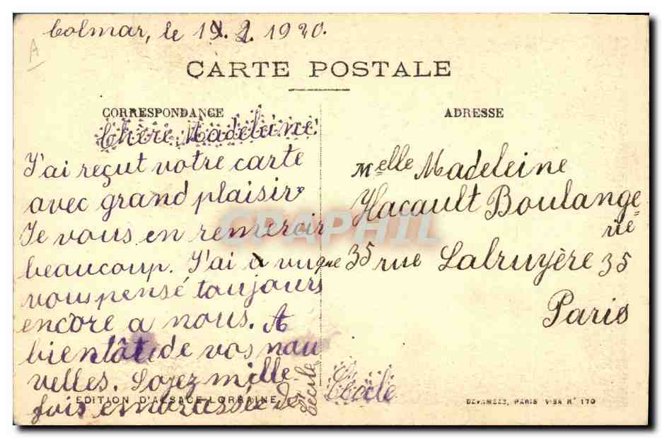 CPA Folklore Noel d'Alsace 1918 Enfants Militaria — Verso