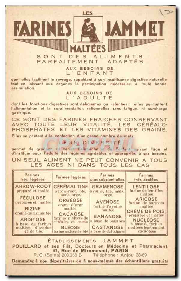 CPA Folklore Picardie Farines Jammet — Verso
