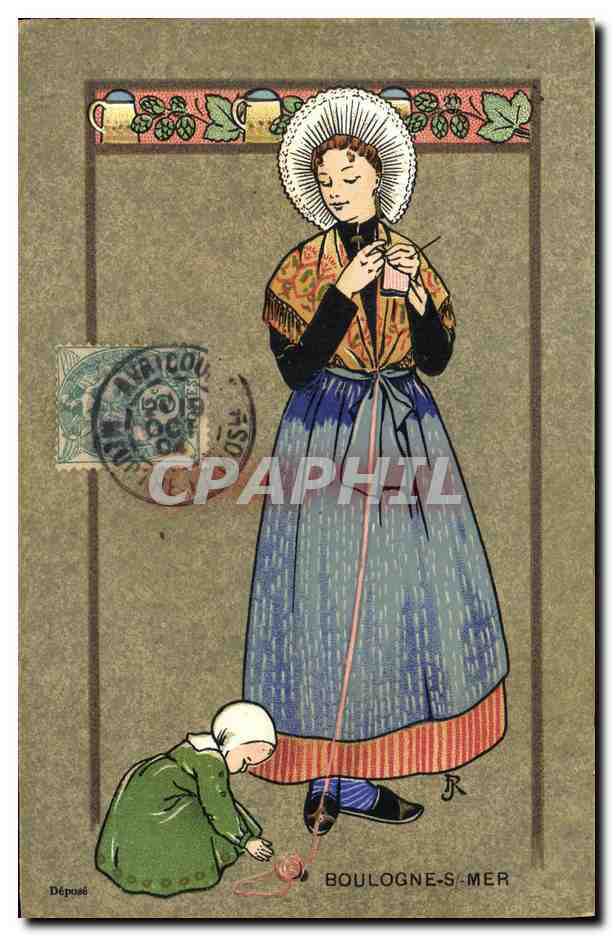 CPA Folklore Boulogne sur Mer Femme Enfant