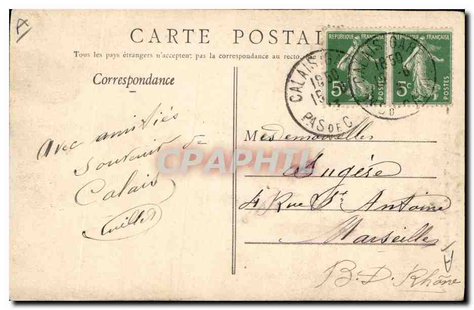 CPA Folklore Calais Type de matelote — Verso