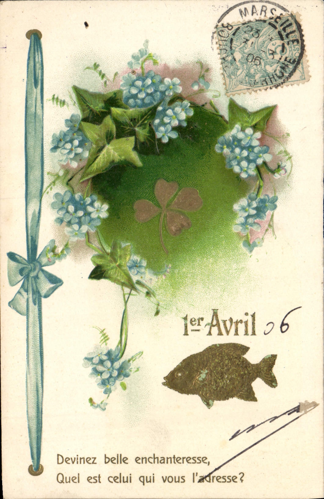 CPA Fantaisie Fleurs Poisson 1er Avril Trefles