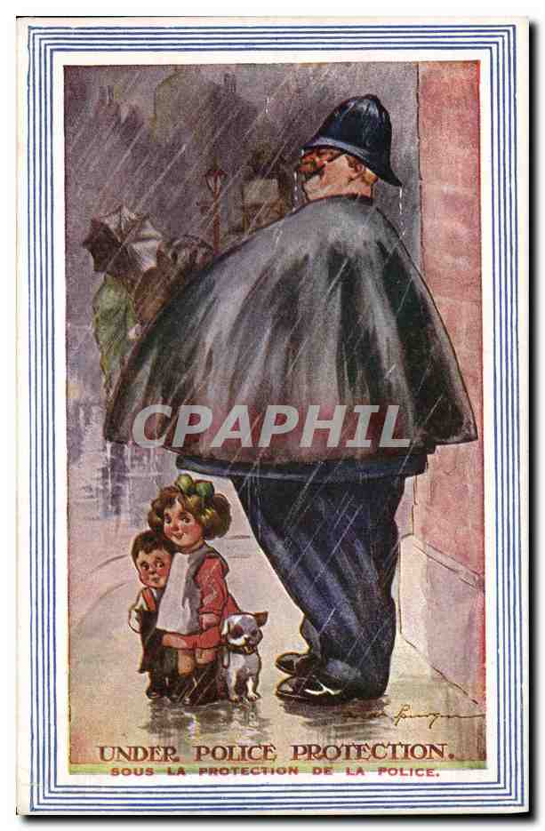 CPA Fantaisie Illustrateur Enfants Under Police protection Chien 