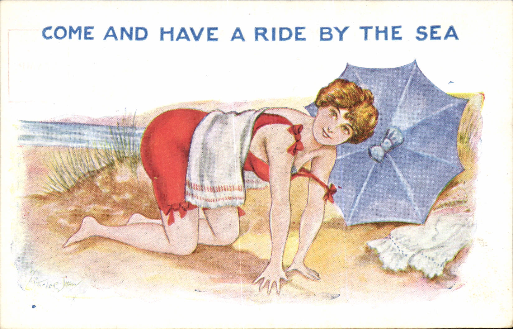 CPA Fantaisie Illustrateur Femme Come and have a ride by the sea 
