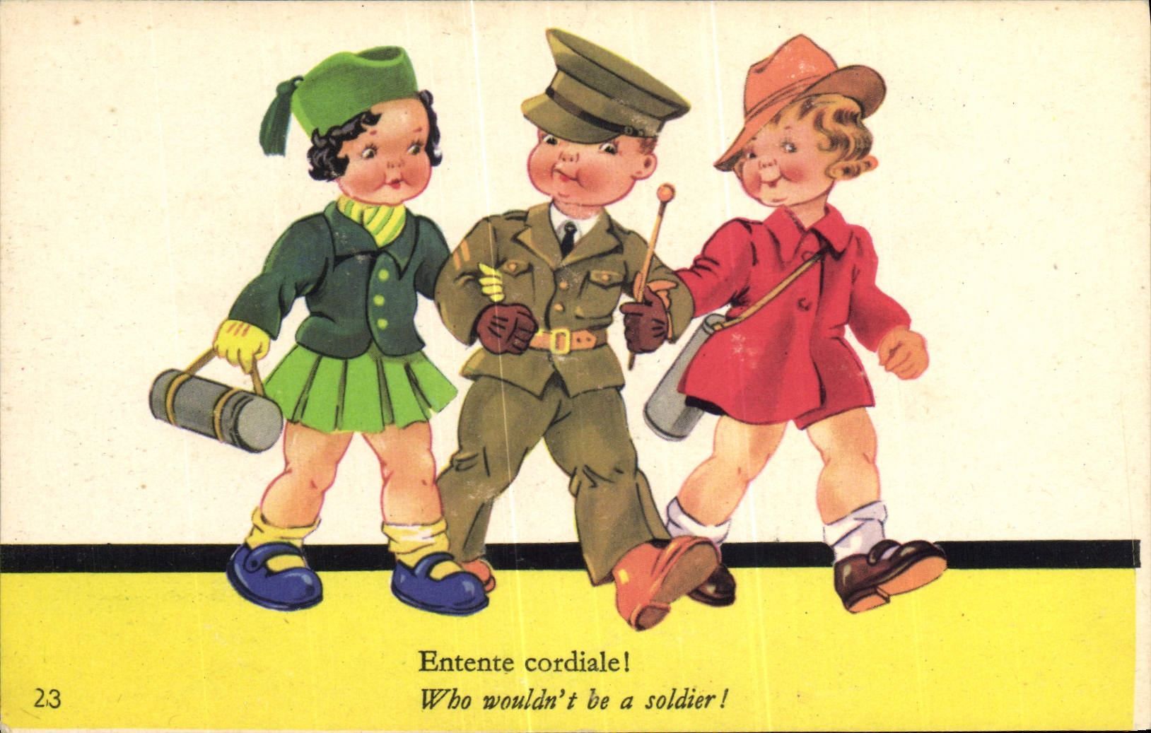 CPA Fantaisie Illustrateur Enfants Entente cordiale Militaria 