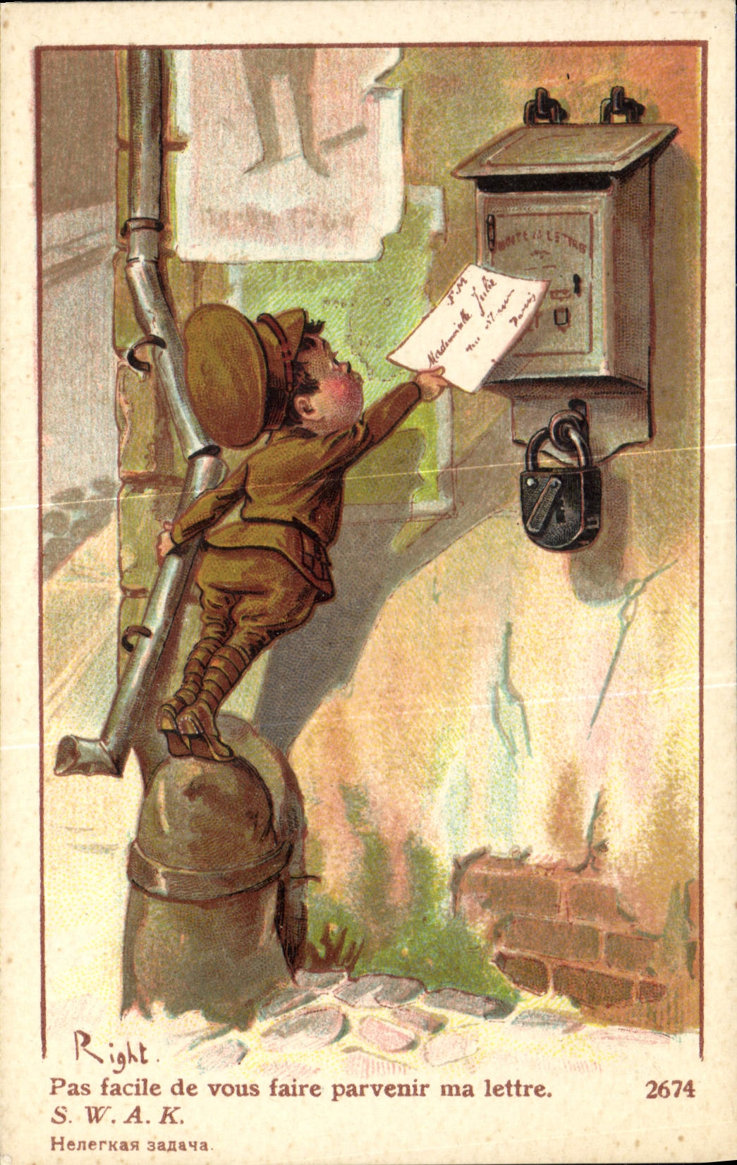 CPA Fantaisie Illustrateur Right Pas facile de vous faire parvenir une lettre Militaria 