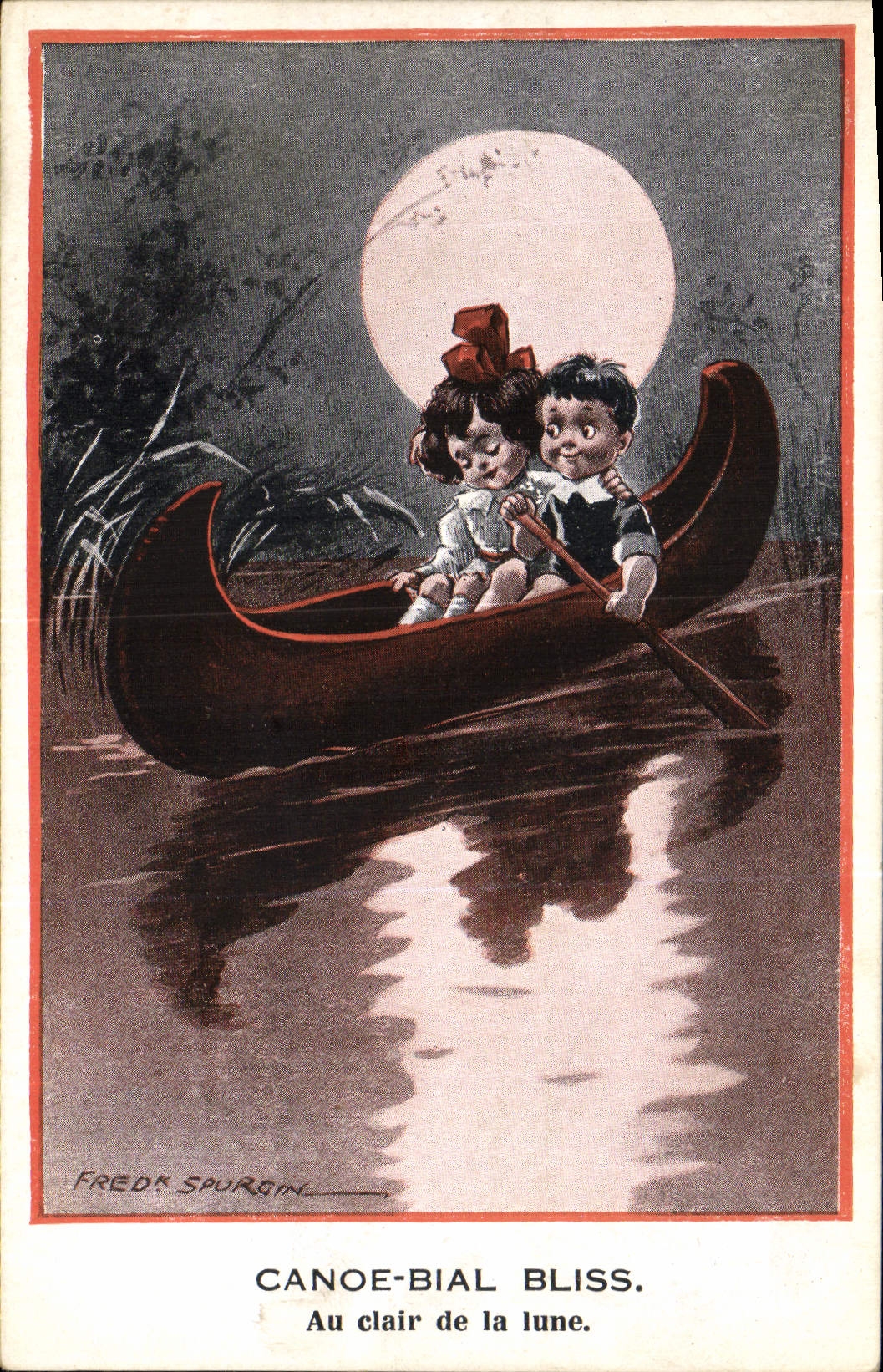 CPA Fantaisie Illustrateur Fred Spurgin Enfants Canoe Lune 