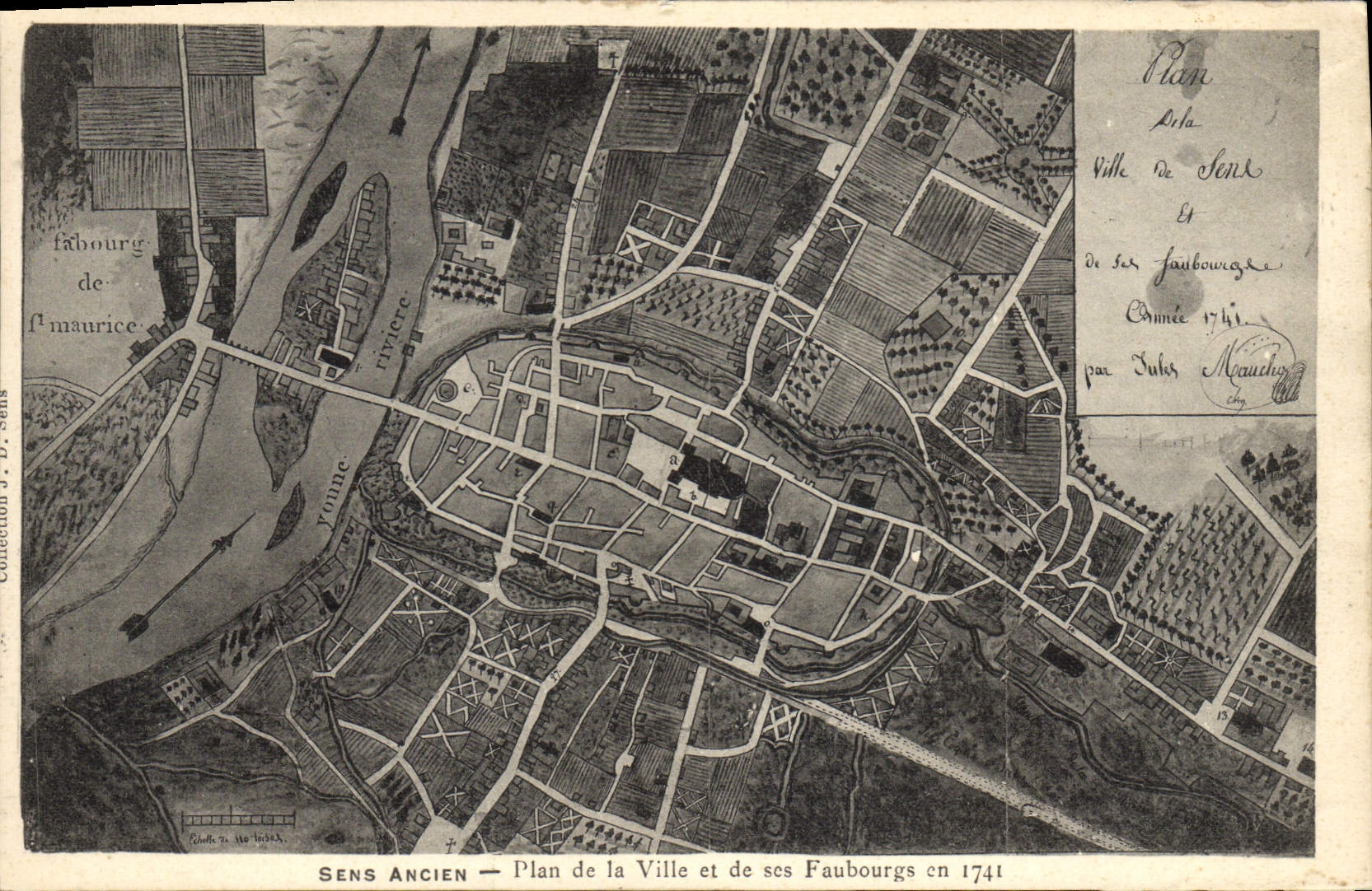 CPA Sens ancien Plan de la ville et de ses faubourgs en 1741 