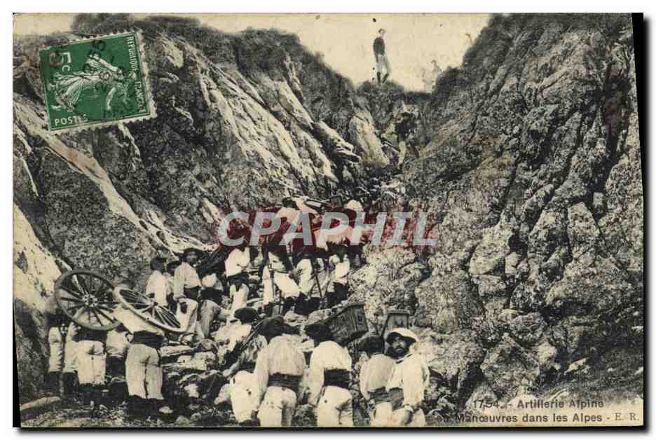 CPA Militaria Chasseurs Alpins ARtillerie alpine Manoeuvres dans les Alpes