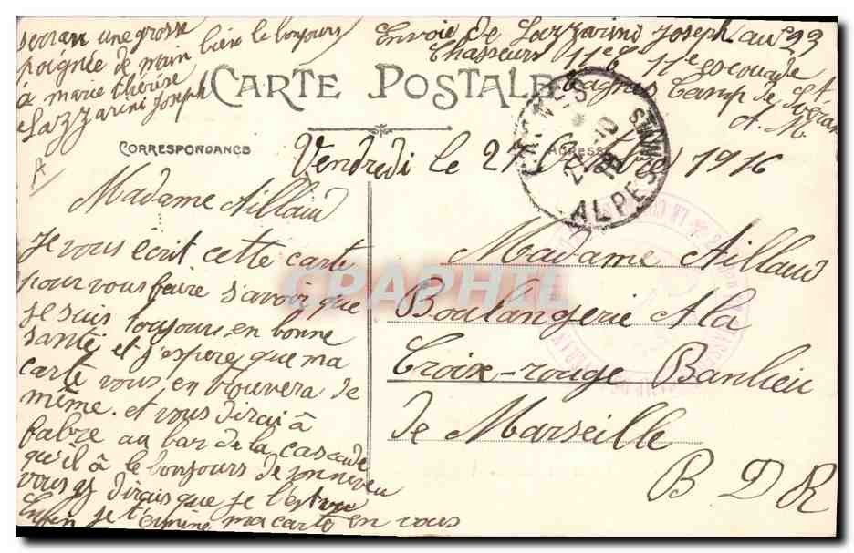 CPA Militaria Chasseurs Alpins Cagnes L'entree du campement des chasseurs — Verso