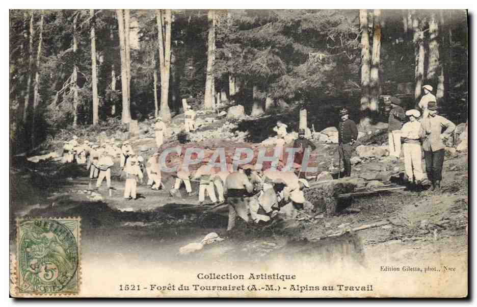 CPA Militaria Chasseurs Alpins Foret de Tournairet Alpins au travail