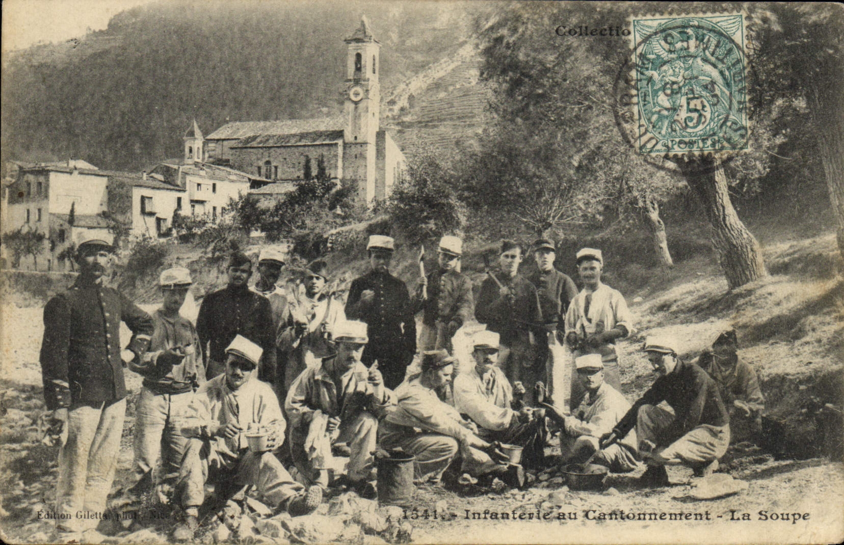 Infanterie in het Cantonement - De Soep — 1914 — Uitgave Giletta, Nizza