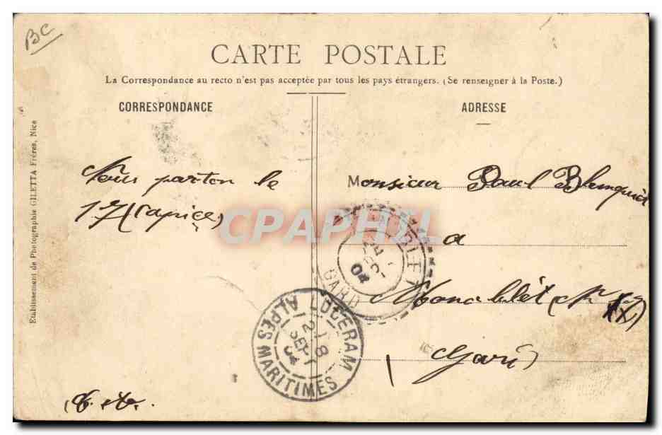 Infanterie in het Cantonement - De Soep — 1914 — Uitgave Giletta, Nizza — Achterkant