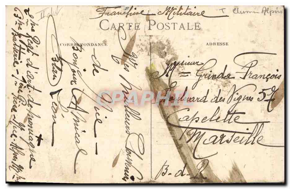 CPA Militaria Chasseurs Alpins Gloire Honneur Patrie Drapeau batteries alpines 2eme de montagne — Verso