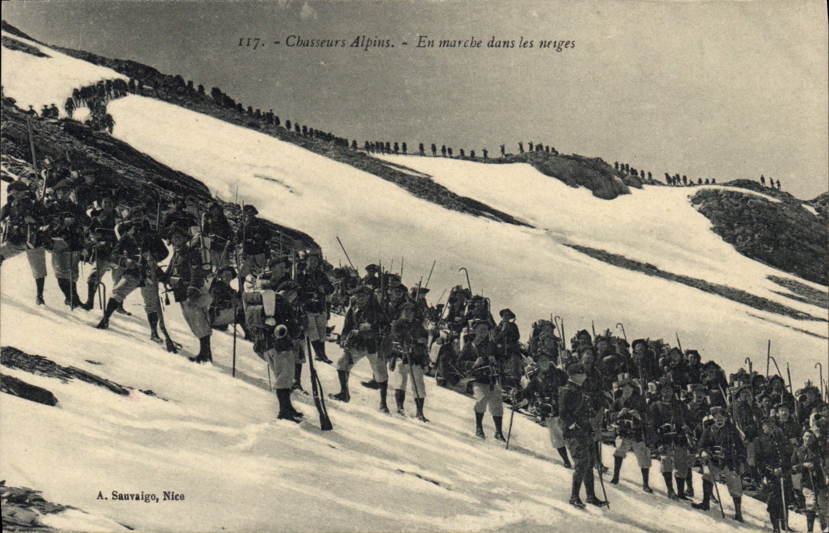 Chasseurs Alpins — En marche dans les neiges — A. Sauvaigo, Nice