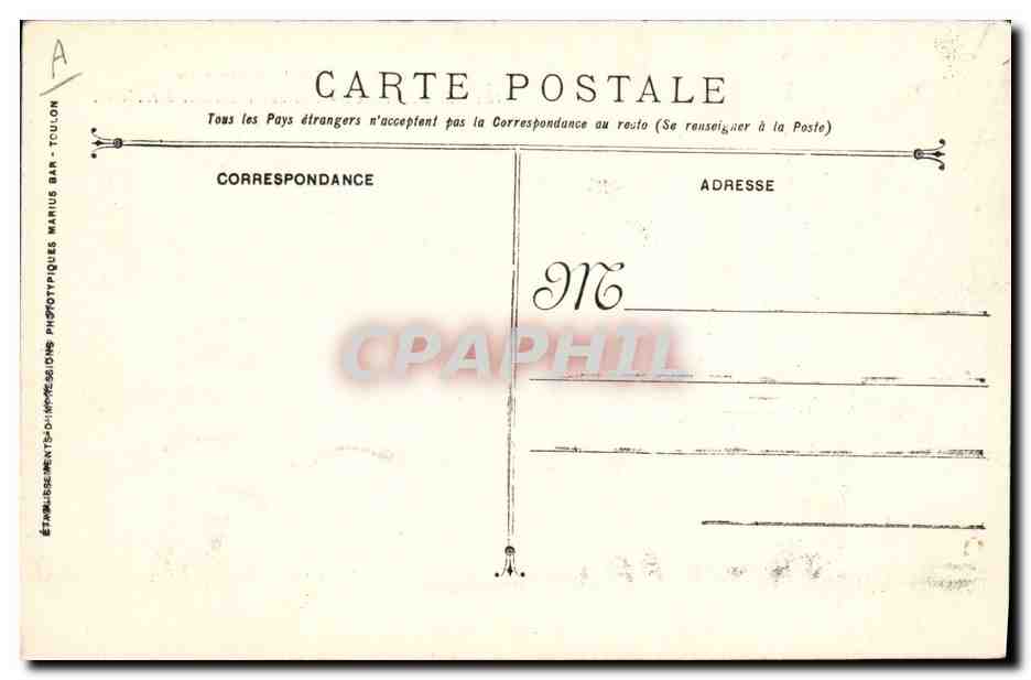 Cuirassé Mirabeau — Marine Militaire Française — Établissement Marius Bar - Toulon — Verso