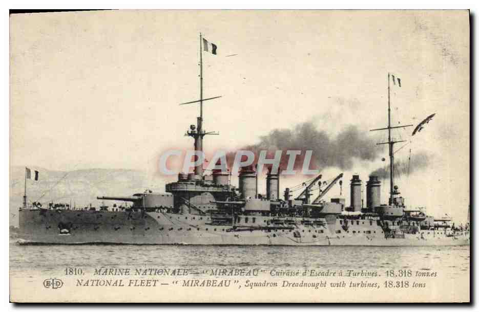 Cuirassé d'Escadre "Mirabeau" — Marine Nationale — 18.318 tonnes — éditeur B.I.D.