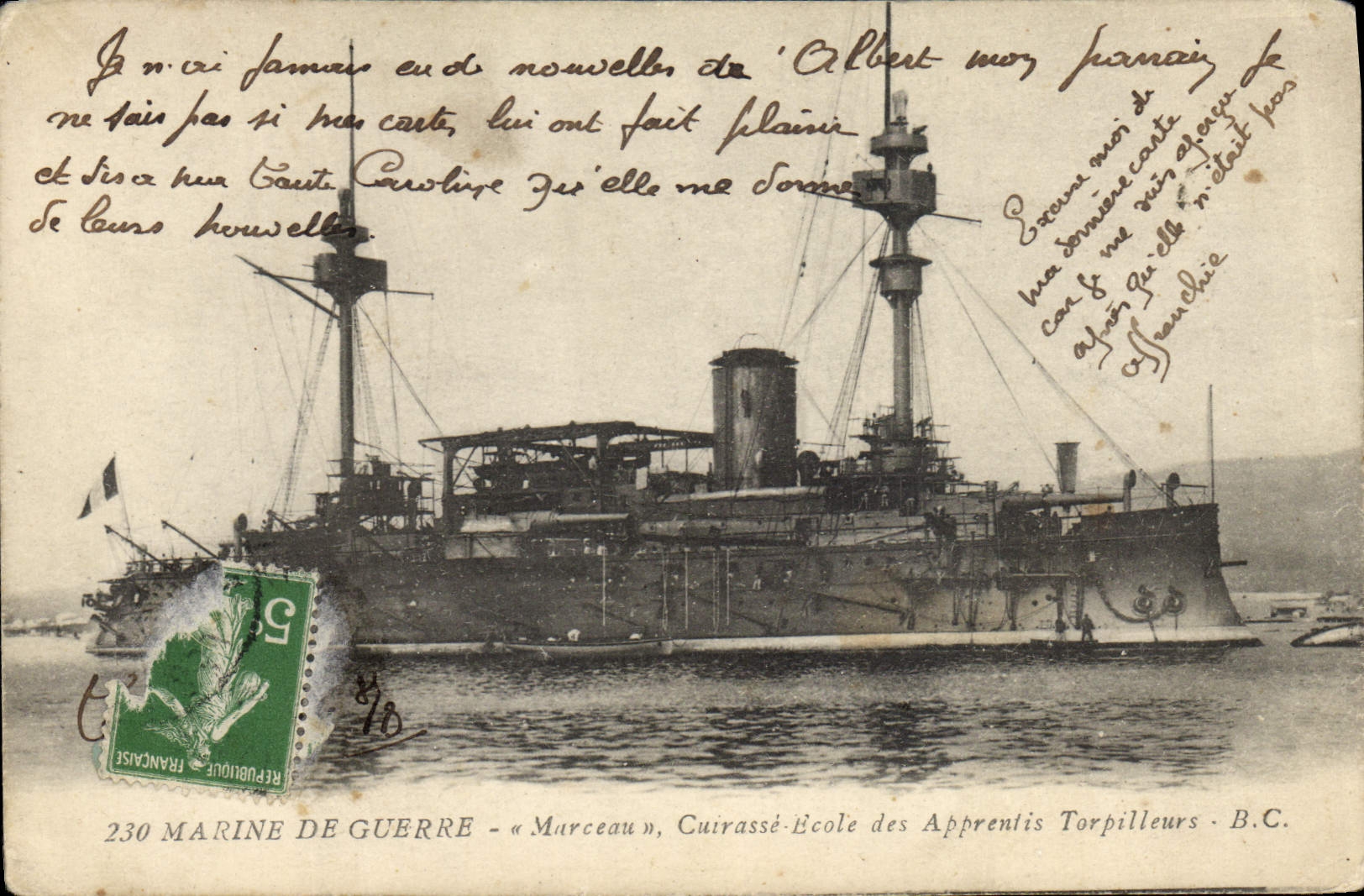 Cuirassé « Marceau » — École des Apprentis Torpilleurs — B.C.