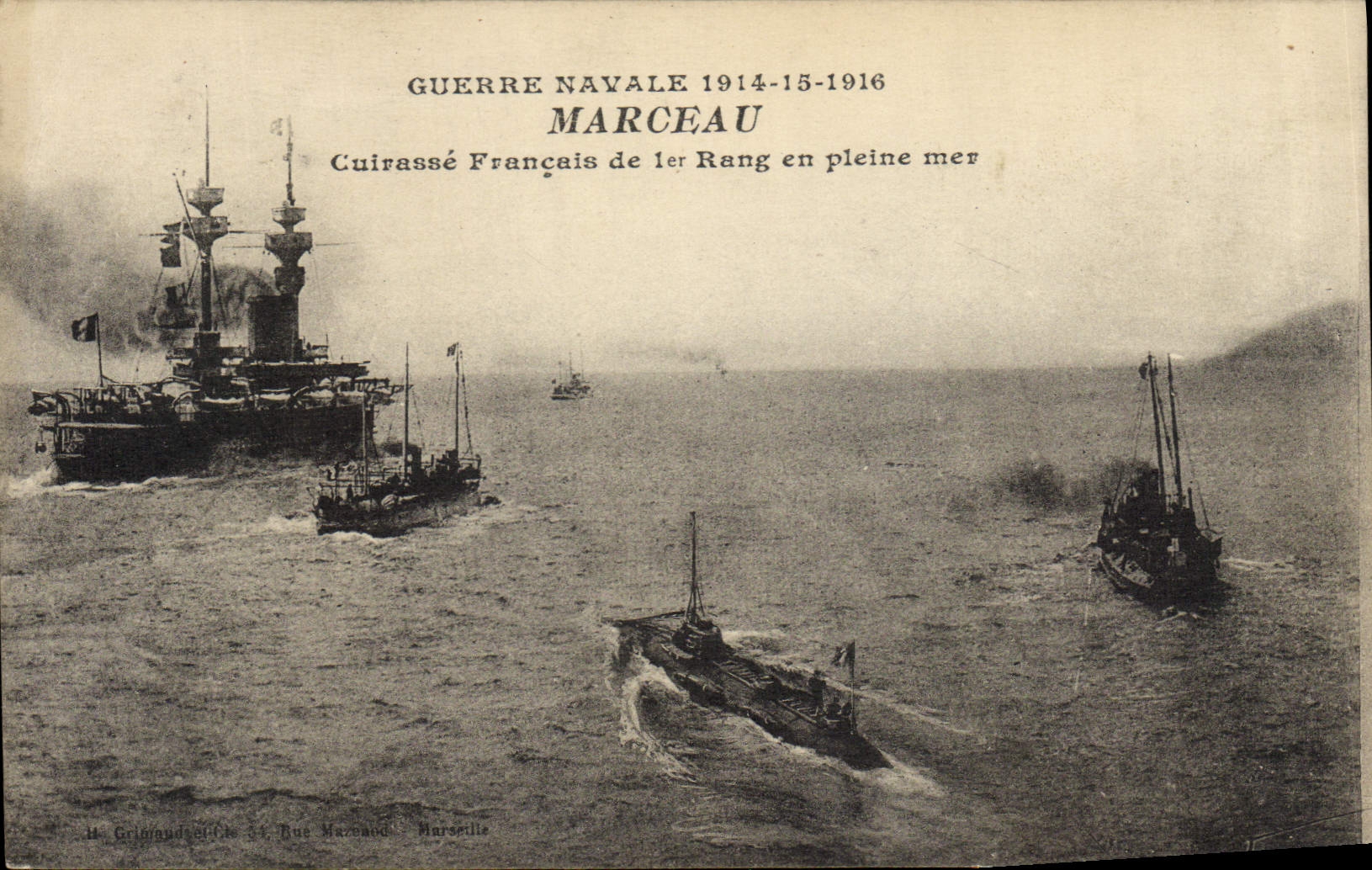 CPA Bateau Marceau Cuirasse Francais de 1er rang en pleine mer