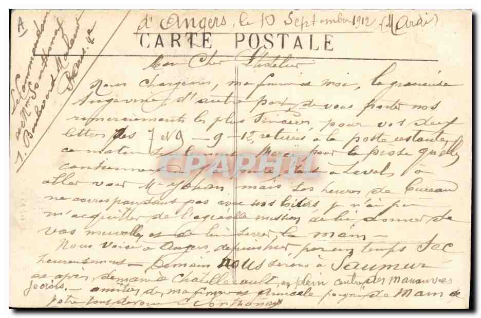 CPA Folklore Coiffe d'Anjou Angers  — Verso